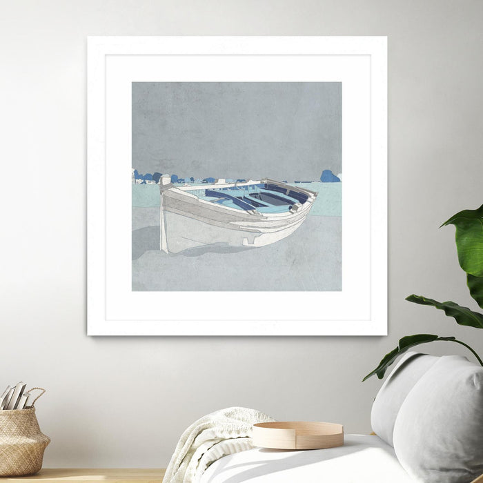 Œuvre d’art murale encadrée blanche et mate « Docked Ashore Ii » 30 x 30