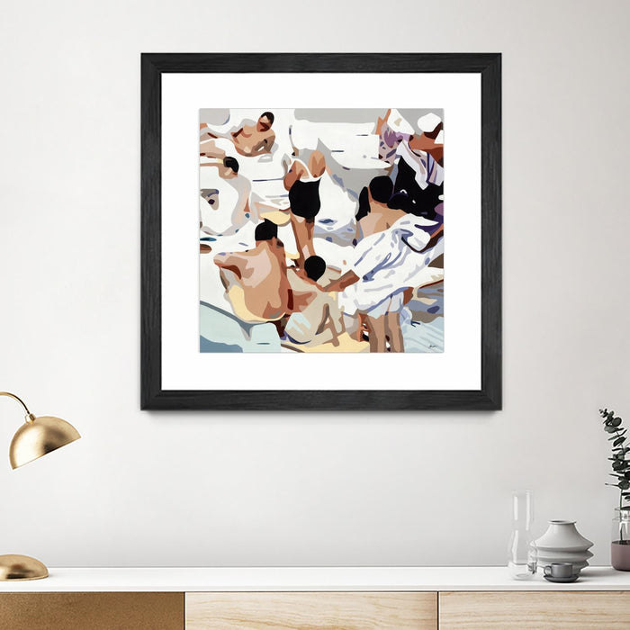 Œuvre d’art murale encadrée noire et mate « Tammy & Greg's Pool Party » 36 x 36