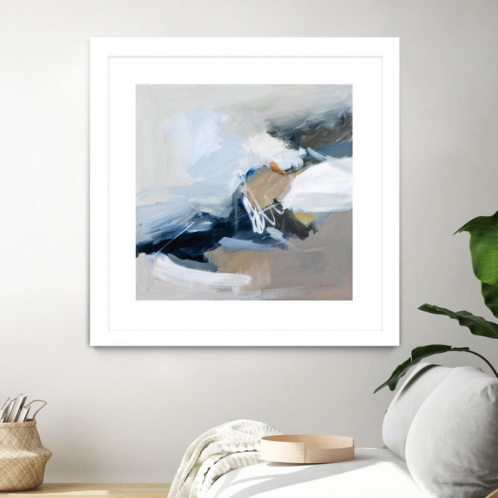 Œuvre d’art murale encadrée blanche et mate « Surfacing » 30 x 30