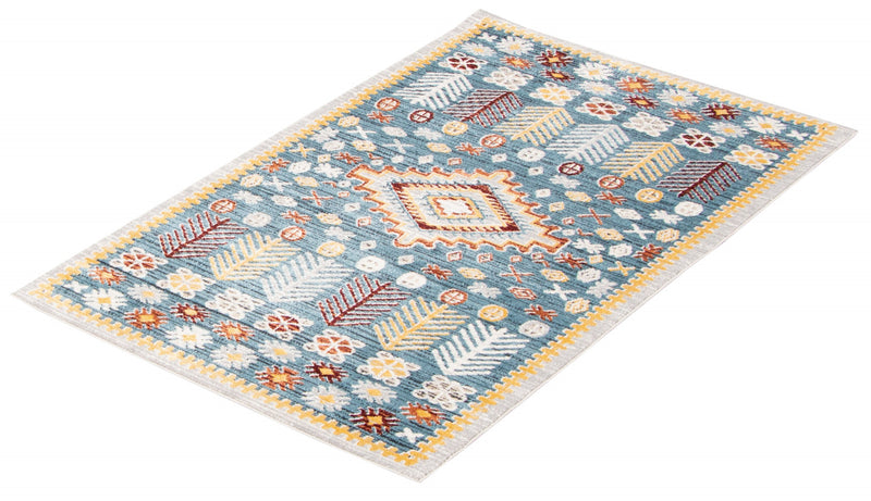 Carpette Gypsy bleue lavable à la machine - 3 pi 0 po x 5 pi 0 po