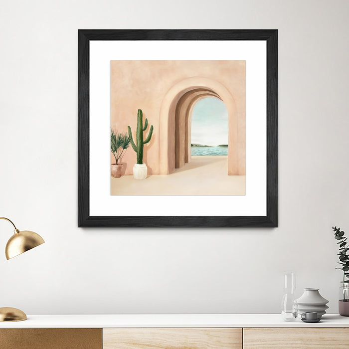 Œuvre d’art murale encadrée noire et mate « Coastal Arch » 36 x 36