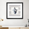 "Muted Blue Sea Conch On Wood" Matted and Framed Black 30x30 Wall Art