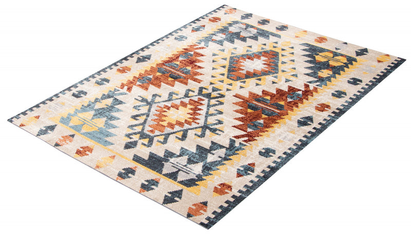 Carpette Mosaic taupe et cuivre lavable à la machine - 5 pi 0 po x 7 pi 0 po
