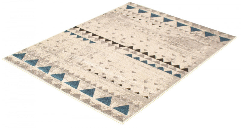 Carpette Raja ivoire-bleu - 5 pi 3 pox 7 pi 3 po