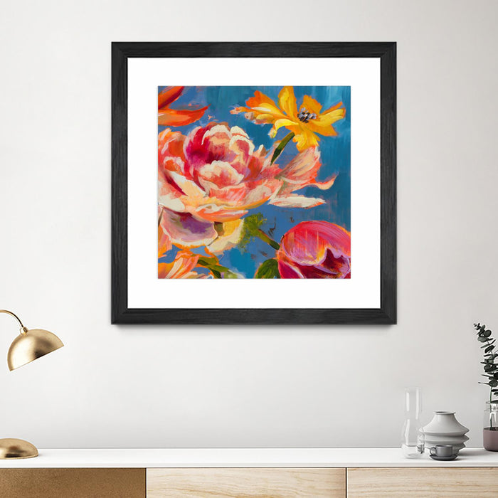 Œuvre d’art murale encadrée noire et mate « Spring Bouquet V31 » 36 x 36