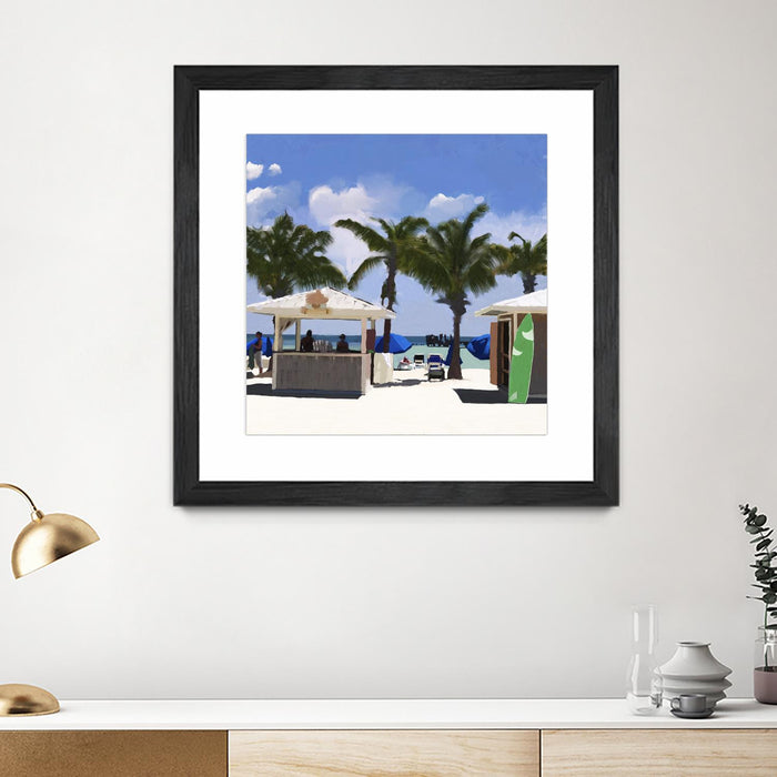 Œuvre d’art murale encadrée noire et mate « Key West Cabana I » 36 x 36