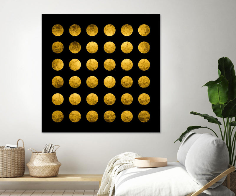 Œuvre d’art murale Giant Art « Golden Spots Black » 72 x 72
