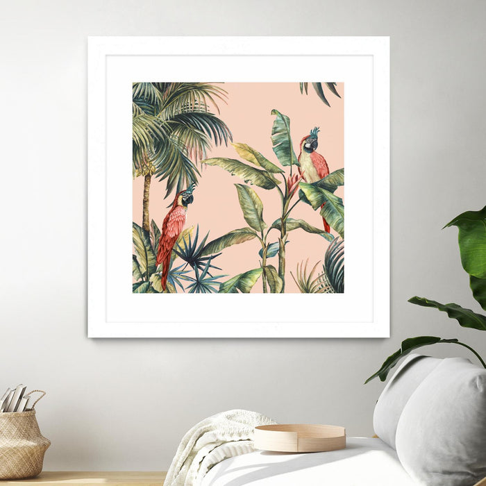 Œuvre d’art murale encadrée blanche et mate « Tropicano Ii » 36 x 36