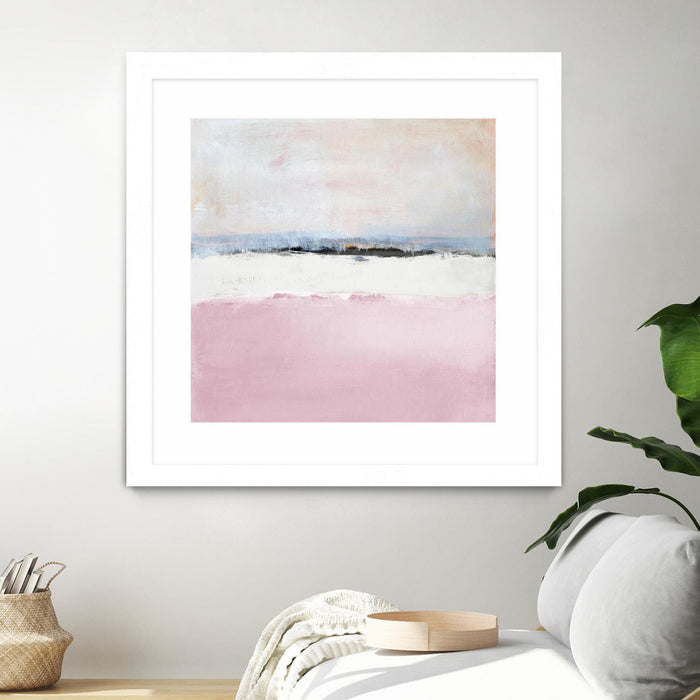 Œuvre d’art murale encadrée blanche et mate « Pink Sea Abstract » 36 x 36