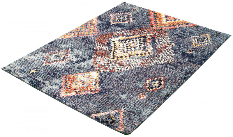 Carpette Makondo Mosaique bleu - 5 pi 3 pox 7 pi 3 po