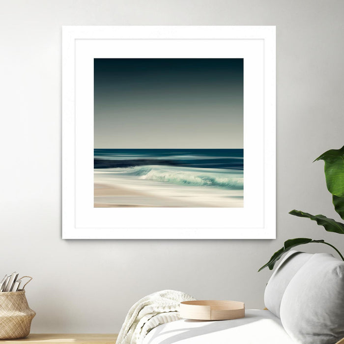 Œuvre d’art murale encadrée blanche et mate « Cristal Surf » 30 x 30