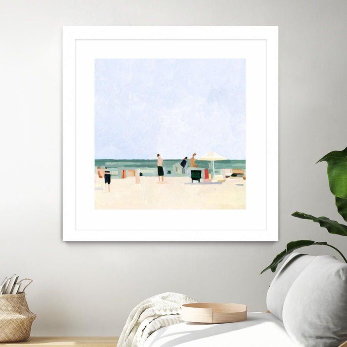 Œuvre d’art murale encadrée blanche et mate « Family Vacation I » 30 x 30