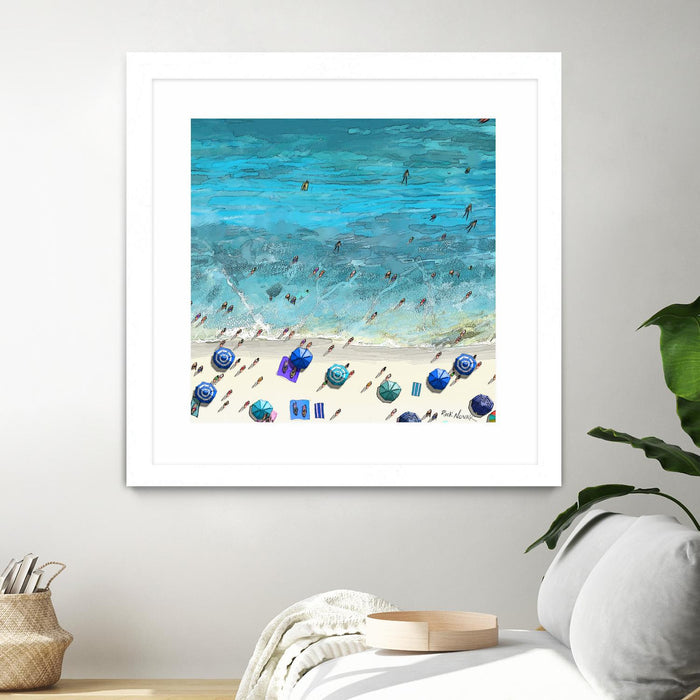 Œuvre d’art murale encadrée blanche et mate « Hot Summer Beach » 30 x 30