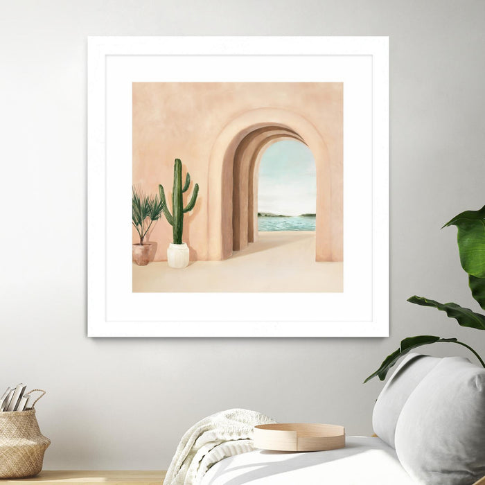 Œuvre d’art murale encadrée blanche et mate « Coastal Arch » 36 x 36
