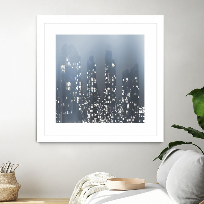 Œuvre d’art murale encadrée blanche et mate « Dark City » 30 x 30