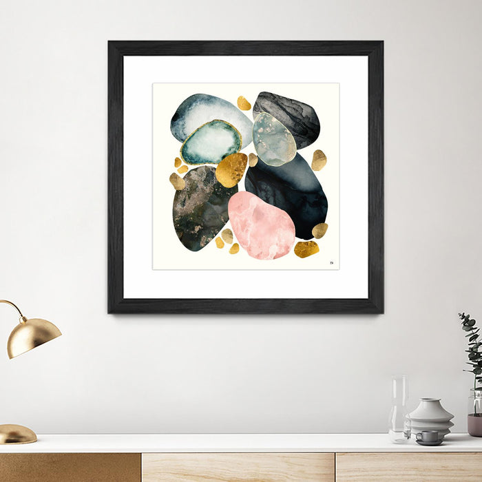 Œuvre d’art murale encadrée noire et mate « Pebble Abstract » 36 x 36