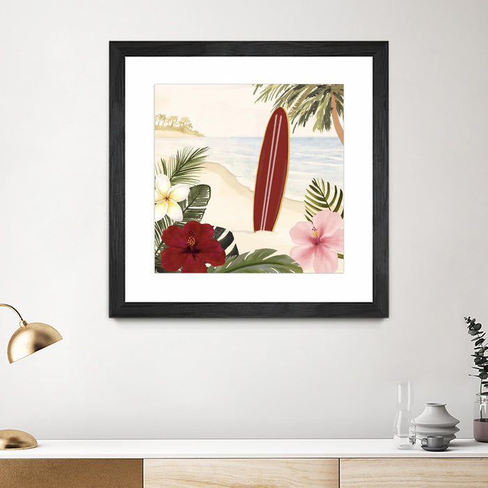 Œuvre d’art murale encadrée noire et mate « Aloha Ii » 36 x 36