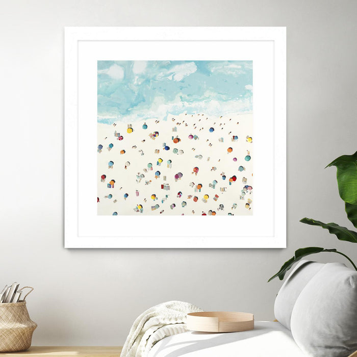Œuvre d’art murale encadrée blanche et mate « Beach Days » 36 x 36