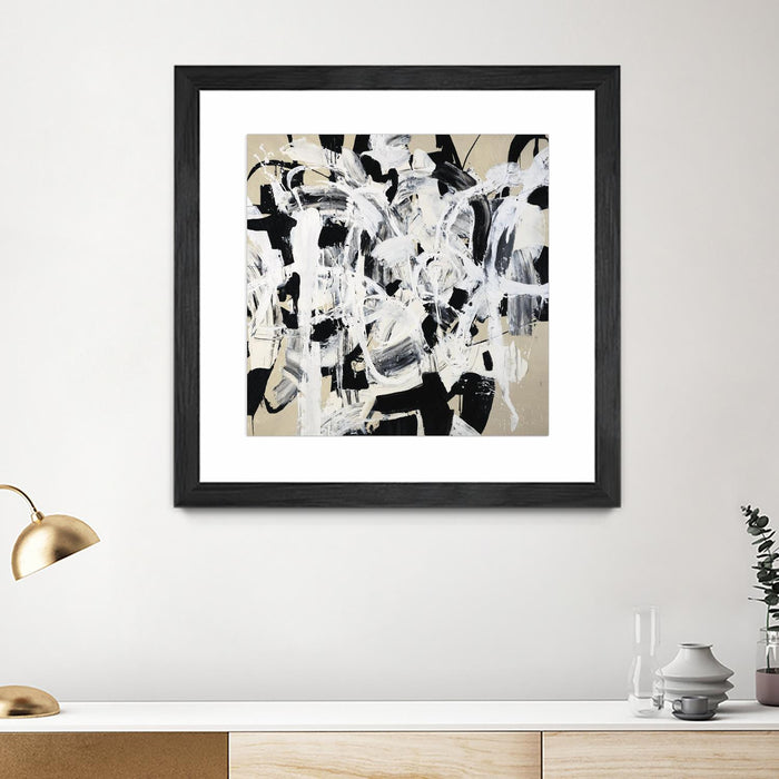 Œuvre d’art murale encadrée noire et mate « Talking Out Of Both Sides » 36 x 36