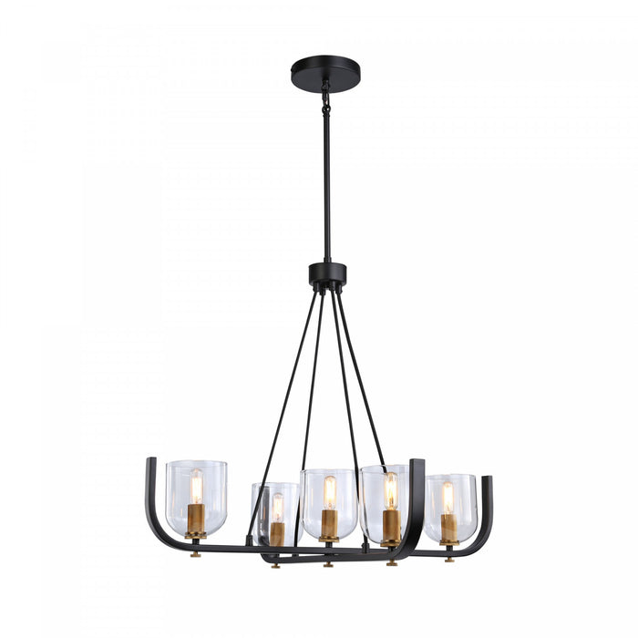 Lustre Cheshire noir et laiton à 5 ampoules