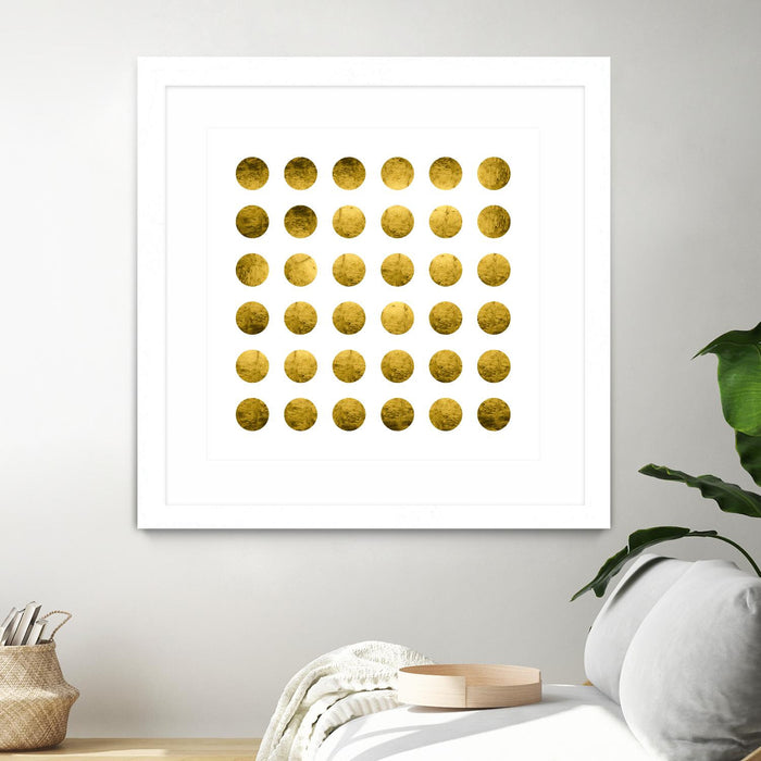 Œuvre d’art murale encadrée blanche et mate « Golden Spots White » 36 x 36
