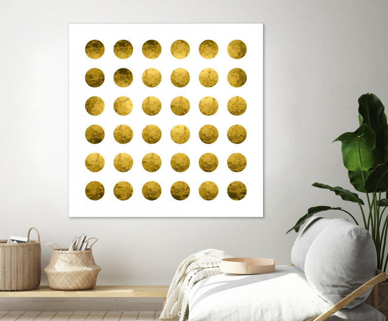 Œuvre d’art murale Giant Art « Golden Spots White » 54 x 54