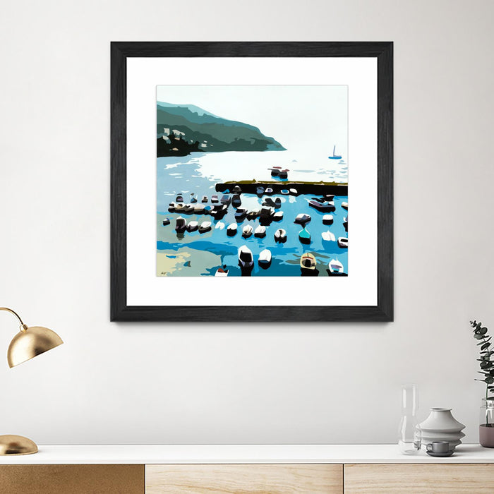 Œuvre d’art murale encadrée noire et mate « Boats » 30 x 30