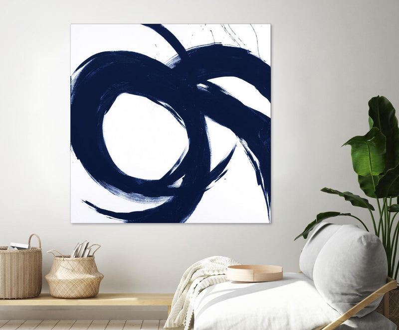 Œuvre d’art murale Giant Art « Navy Circular Strokes Ii » 72 x 72