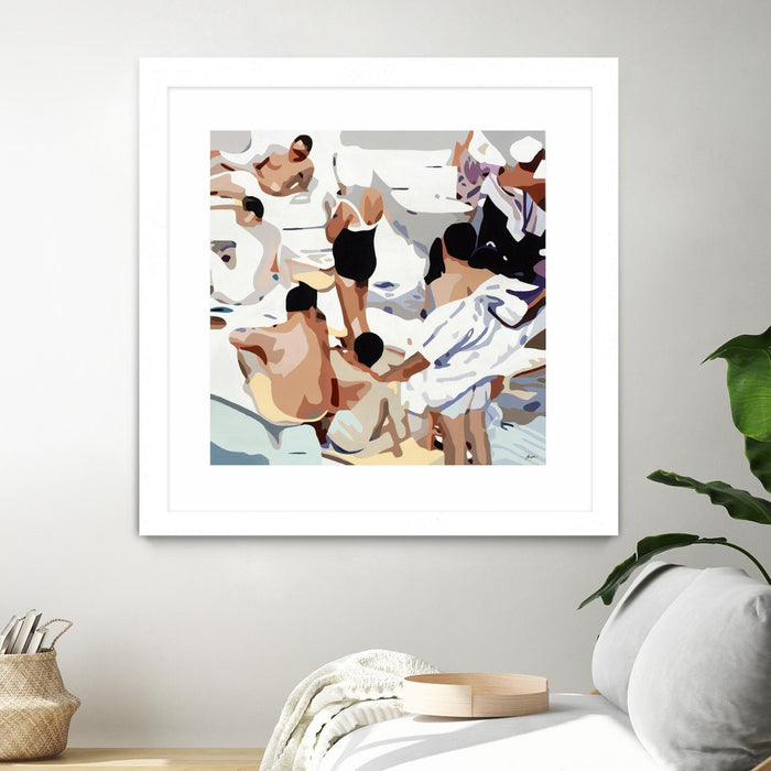 Œuvre d’art murale encadrée blanche et mate « Tammy & Greg's Pool Party » 36 x 36