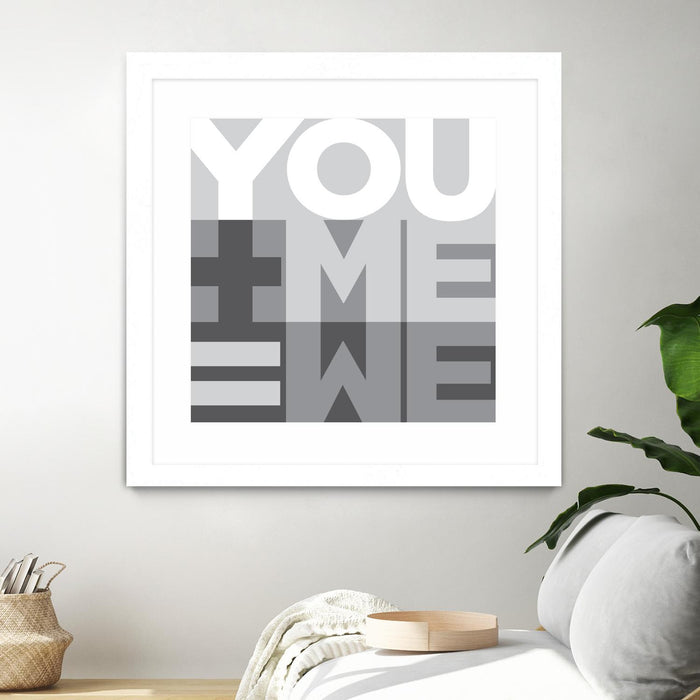 Œuvre d’art murale encadrée blanche et mate « You Me We I » 36 x 36