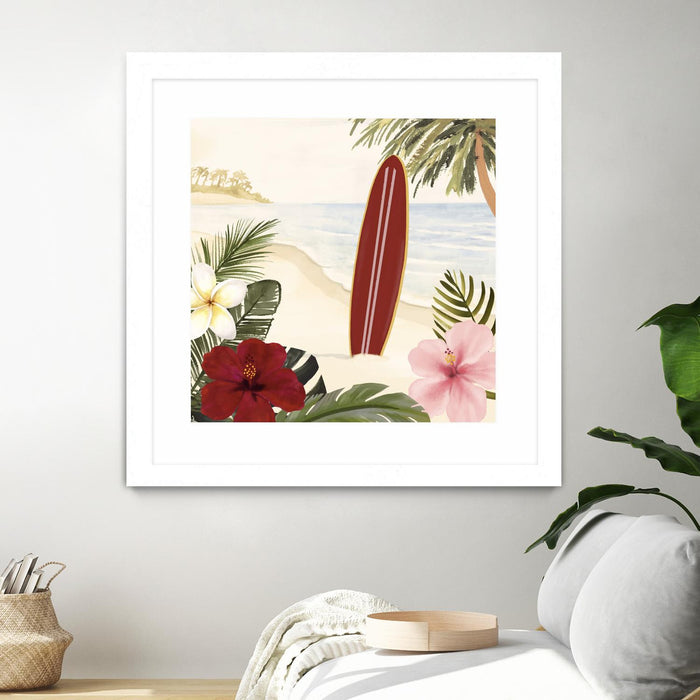 Œuvre d’art murale encadrée blanche et mate « Aloha Ii » 30 x 30