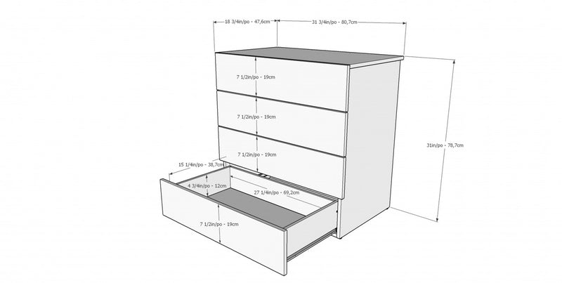 Commode verticale Nordika à 4 tiroirs - gris écorce