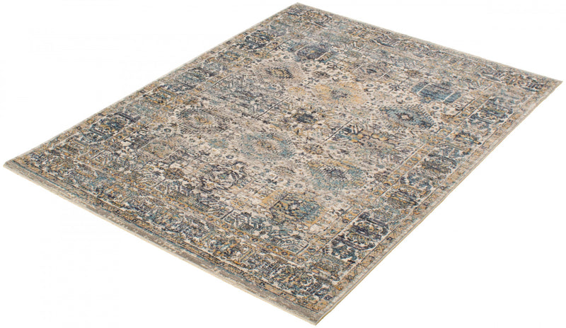 Carpette Bolivar Yalameh bleu-ivoire - 5 pi 3 pox 7 pi 6 po