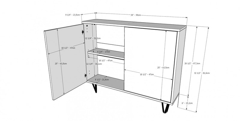 Armoire décorative mince Slim Nordika à 2 portes - noyer