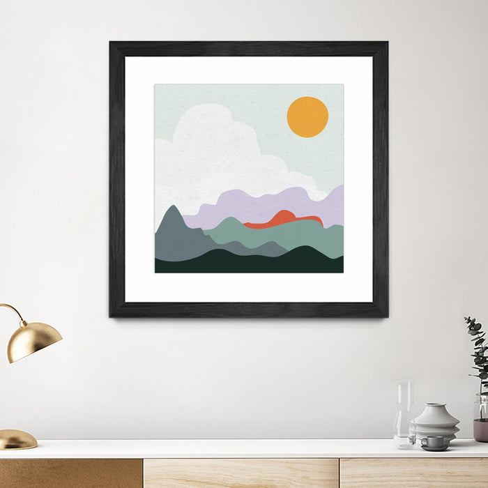 Œuvre d’art murale encadrée noire et mate « Mountainous I » 36 x 36