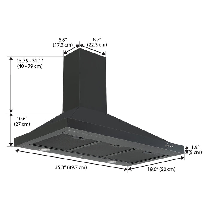 Hotte de cuisinière murale convertible Ancona de 36 po - AN-17017BSS