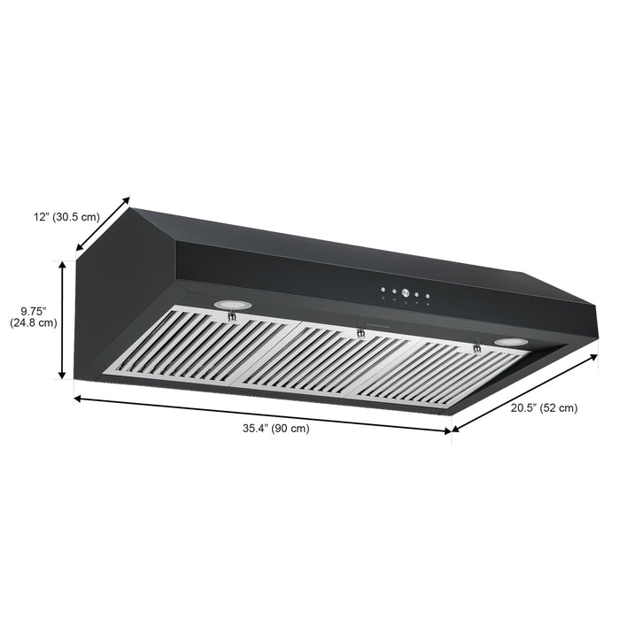 Hotte de cuisinière sous l'armoire Ancona de 36 po à conduit - AN-18043BLK