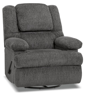 Fauteuil pivotant, berçant et inclinable Design à mon image de 38 po en tissu de chenille avec accoudoirs de rangement - gris graphite atlantique