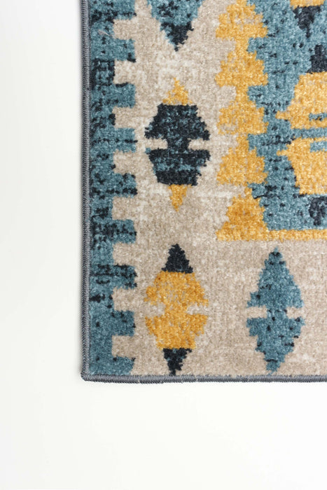 Carpette Mosaic taupe et bleue lavable à la machine - 2 pi 6 po x 8 pi 0 po