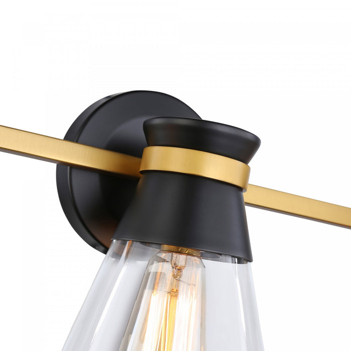 Éclairage au-dessus du meuble-lavabo Kanata noir et laiton brossé à 3 ampoules