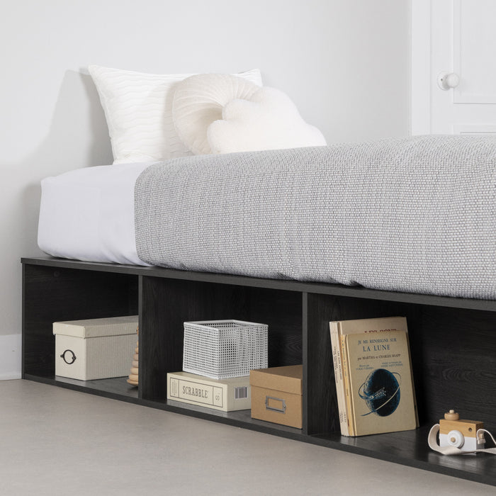 Lit simple plateforme Hourra avec rangement ouvert - chêne gris 