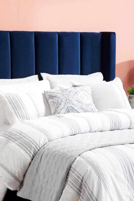 Coussin décoratif médaillon vieilli - blanc cassé, bleu et blanc