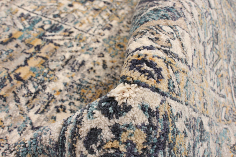 Carpette Bolivar Yalameh bleu-ivoire - 5 pi 3 pox 7 pi 6 po
