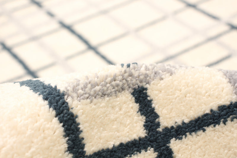 Carpette Taite crème-couleur pétrole - 3 pi 11 pox 5 pi 7 po
