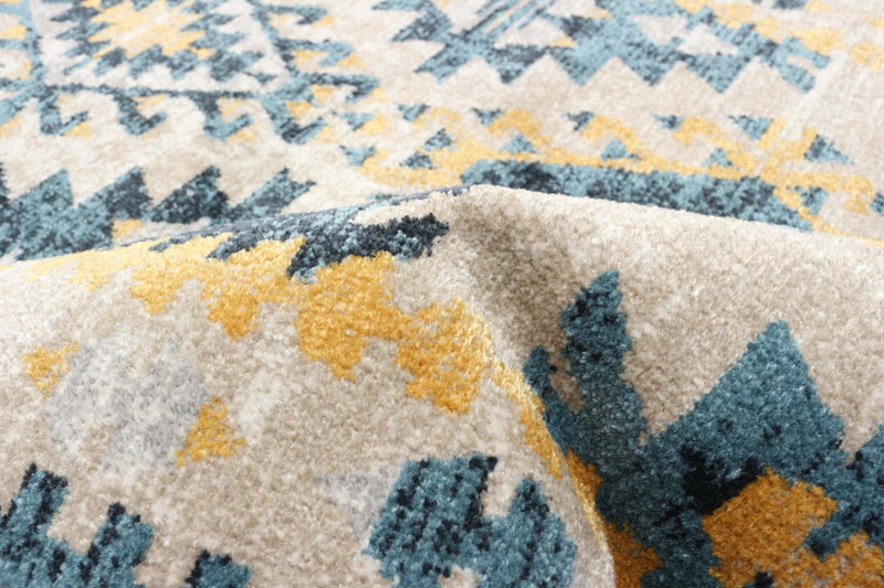 Carpette Mosaic taupe et bleue lavable à la machine - 2 pi 6 po x 8 pi 0 po