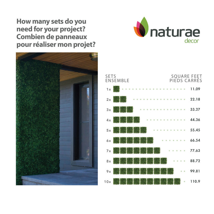 Panneau de feuillage 20 po x 20 po buis artificiel 4 pièces