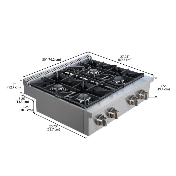 Surface de cuisson à gaz encastrée Ancona de 30 po de style commercial - AN-2160