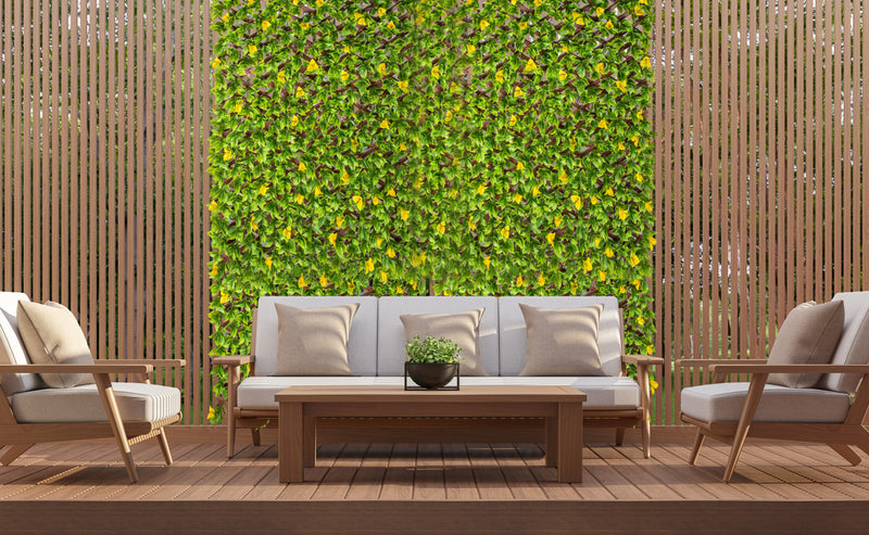 Treillis de PVC extensible 36 po x 72 po avec feuilles de clématite jaunes