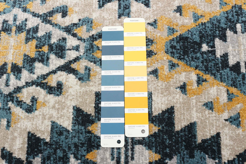 Carpette Mosaic taupe et bleue lavable à la machine - 2 pi 6 po x 8 pi 0 po