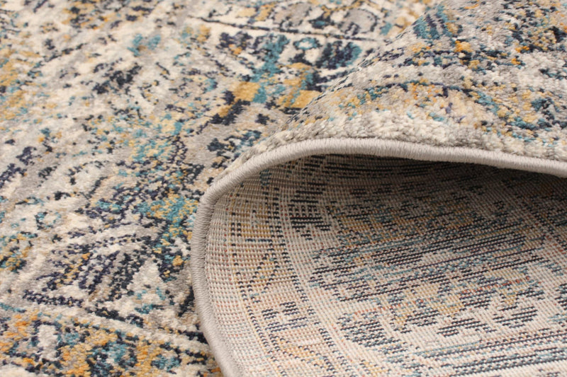 Carpette Bolivar Yalameh bleu-ivoire - 5 pi 3 pox 7 pi 6 po